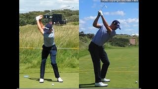 Justin Thomas golf swing  Long Iron faceon amp downtheline July 2017 [upl. by Leirda]